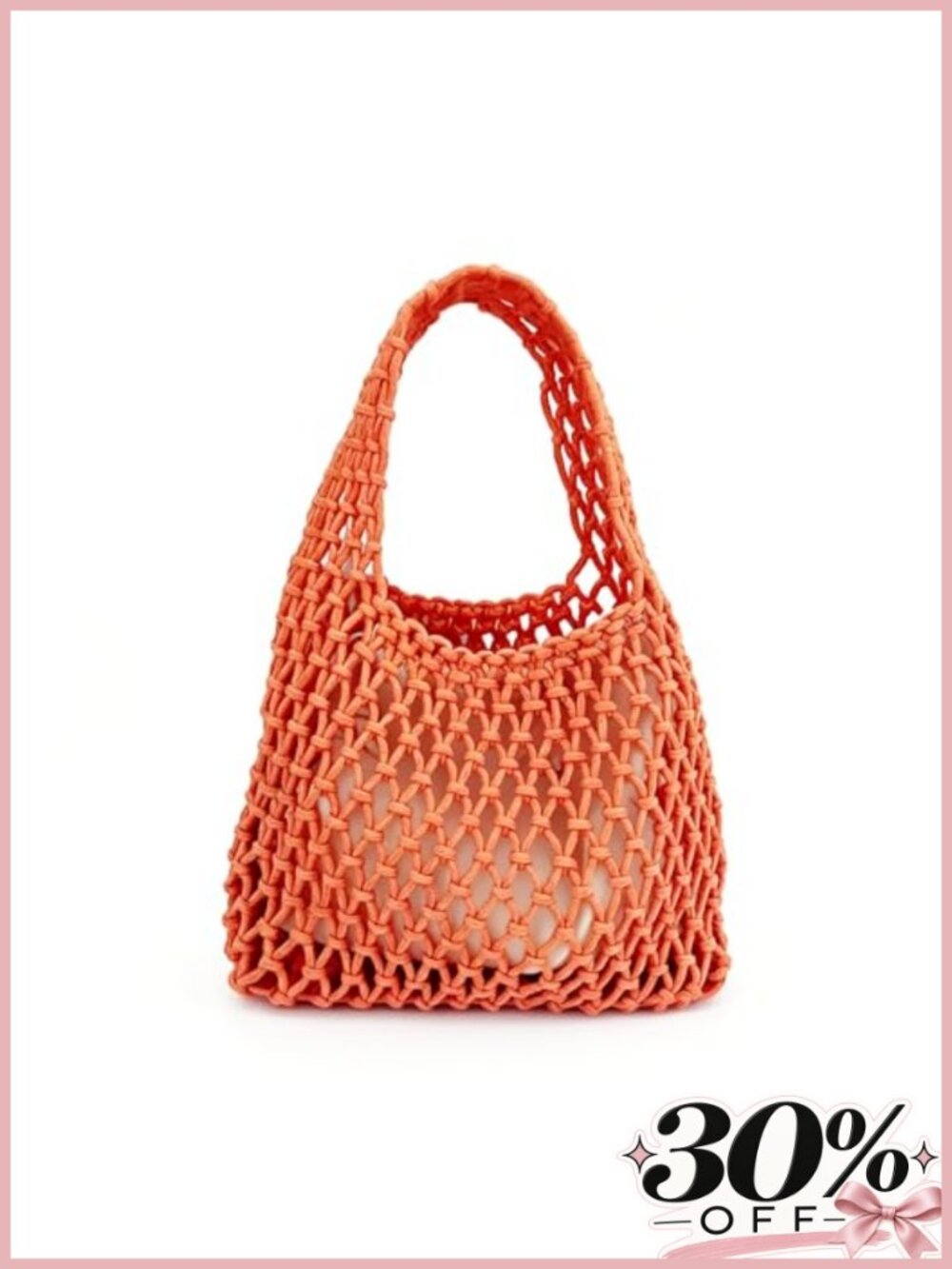 Woven Cotton Crochet Mini Clutch Bucket Bag Drawstring Hollow Mesh Handmade